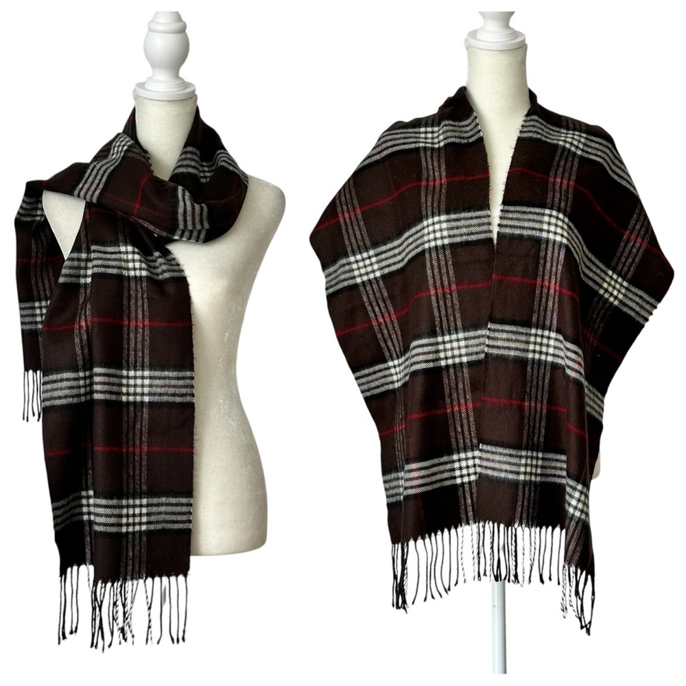 Fringed Plaid Cashmere Shawl Winter Scarf Brown Black Red White Wrap One Size‎